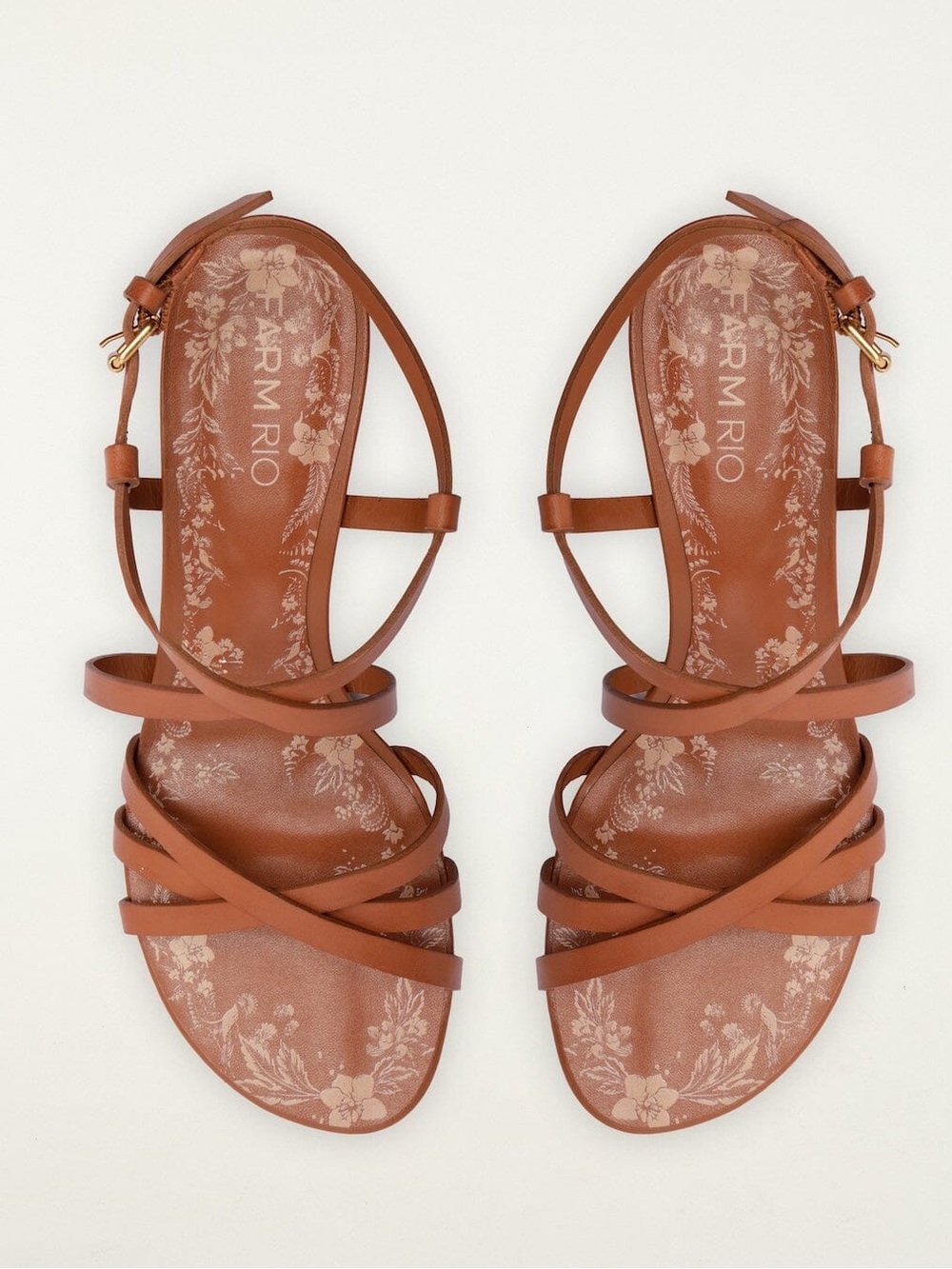 FARM Rio Spring Kitten Heel Brown Leather Strappy Sandals Size 7